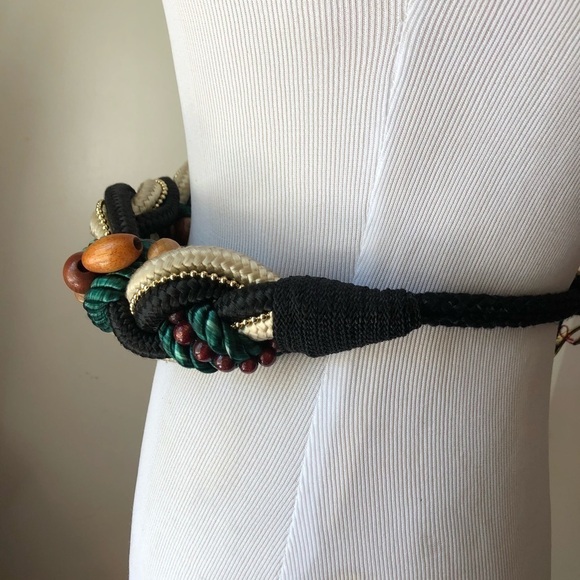 Twist Rope Lace Bead Ribbon Tie Belt Multicolor - Picture 5 of 10